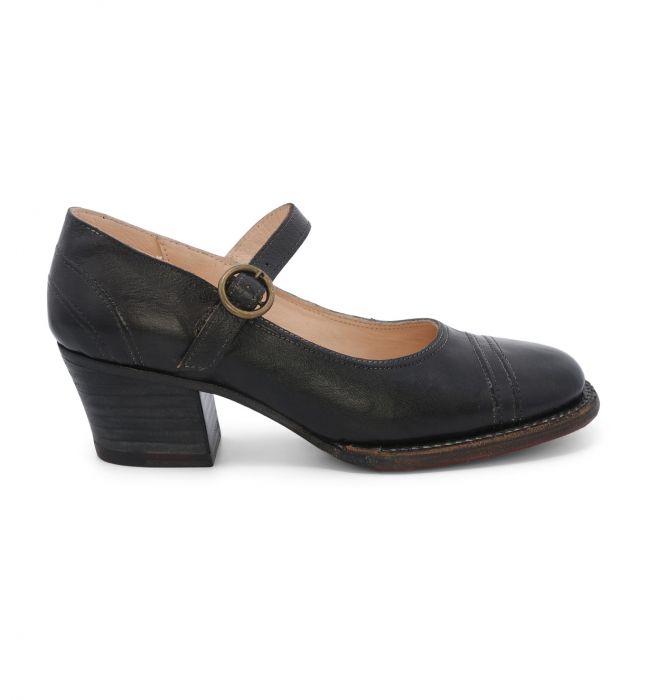 (image for) Twigley Black Rustic Leather Shoes with Strap & Buckle